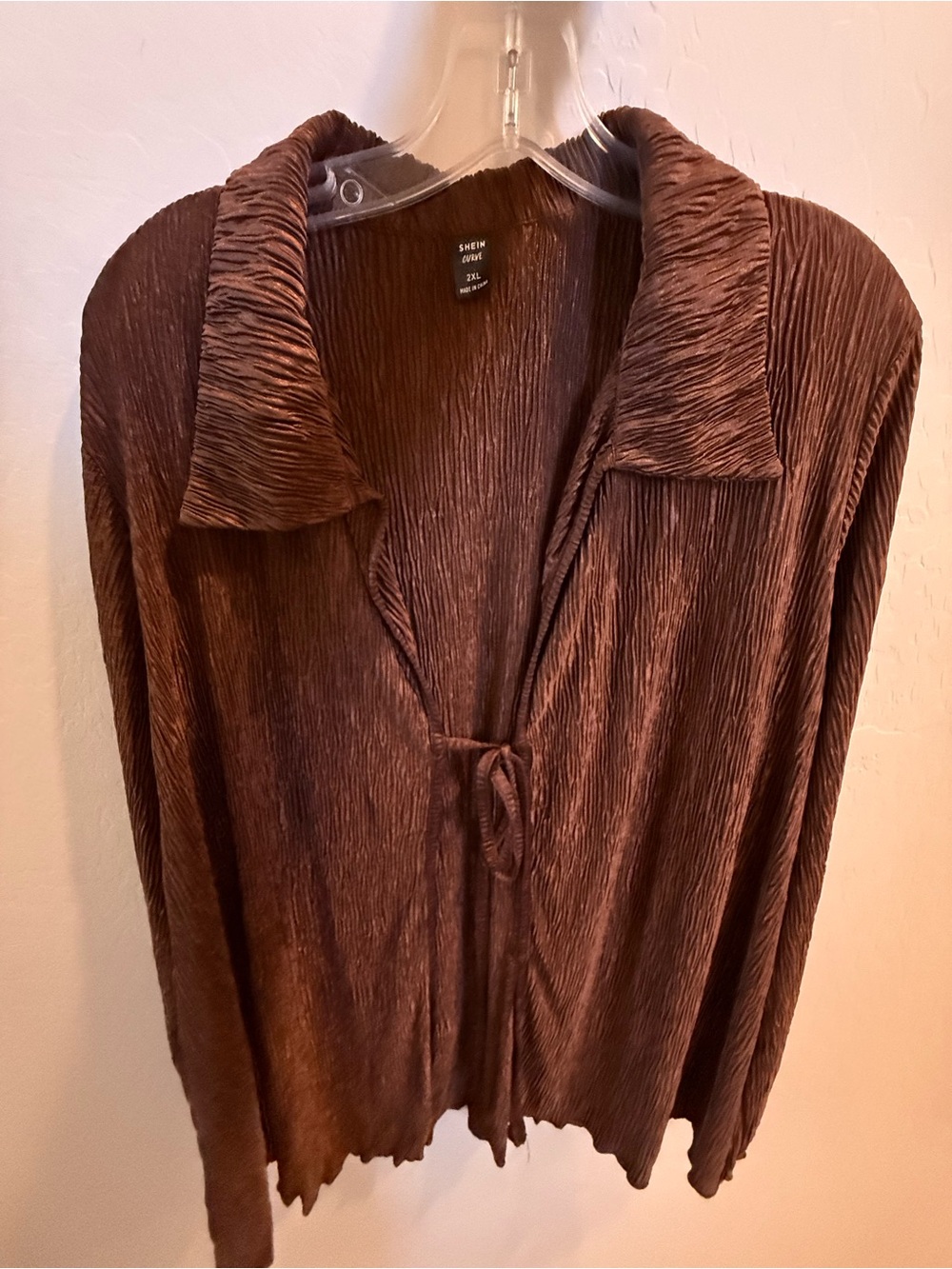 Brown Textured Long-Sleeve wrap